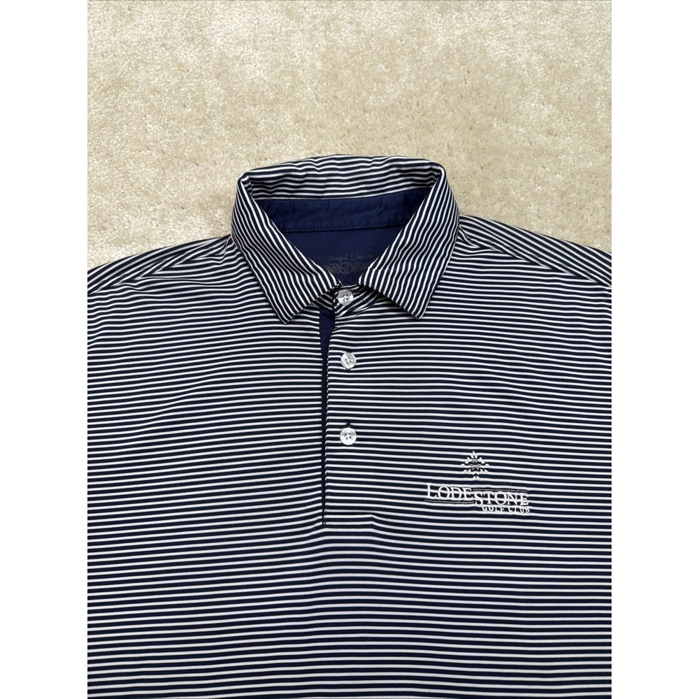 Straight Down Golf Polo Shirt Mens Large Blue Whote Striped Performance